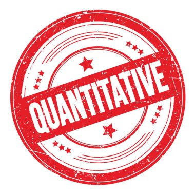 Kırmızı yuvarlak grungy desen damgası üzerine niceliksel metin.