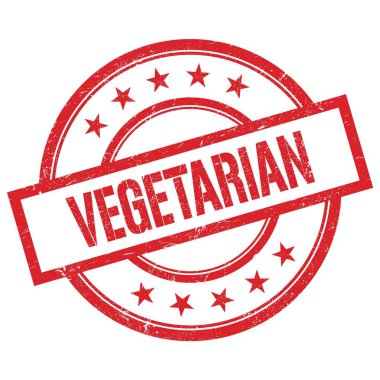 VEGETARIAN kırmızı yuvarlak plastik mühür üzerine yazılmış metin.