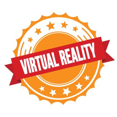 Kırmızı turuncu rozet damgalı VIRTUAL Gerçeklik Metni.