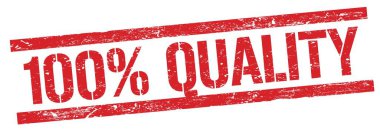 Kırmızı grungy dikdörtgen damga işareti üzerine% 100 nicelik metni.