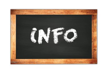 INFO metni siyah ahşap çerçeve okul tahtasına yazılmış.