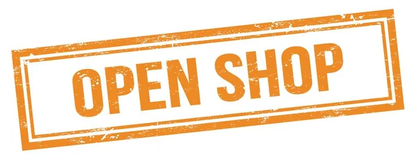 Open Shop Text Orange Grungy Vintage Rektangel Stämpel — Stockfoto