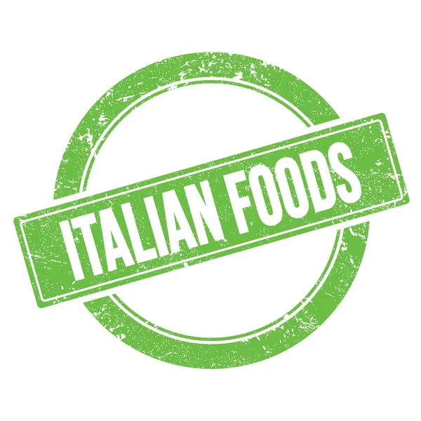 Alimentos Italianos Texto Sobre Verde Grungy Ronda Sello Vintage — Foto de Stock