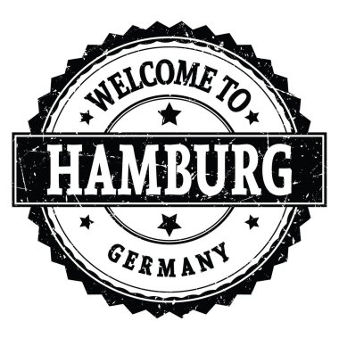 HAMBURG 'a Hoşgeldiniz - ALMANY, siyah yuvarlak zig zag damgası üzerine yazılmış kelimeler