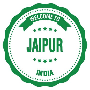 JAIPUR 'a Hoşgeldiniz - INDIA, yeşil yuvarlak rozet damgası üzerine yazılmış kelimeler