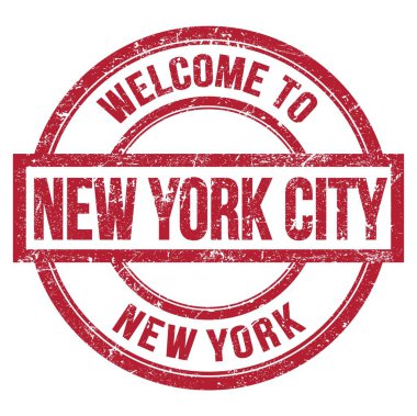 New York Şehri 'ne hoş geldiniz. New York, kırmızı yuvarlak pulla yazılmış kelimeler.