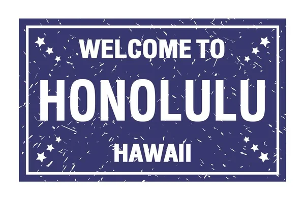 Welkom Honolulu Hawaii Woorden Geschreven Blauwe Rechthoek Vlag Stempel — Stockfoto