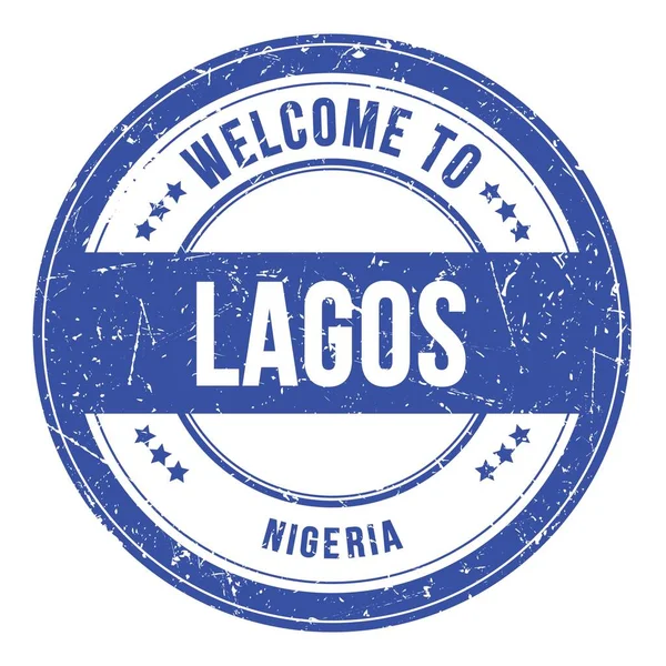 Welkom Naar Lagos Nigeria Woorden Geschreven Blauwe Ronde Munt Stempel — Stockfoto