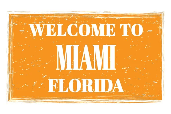 Welcome Miami Florida Napis Pomarańczowym Prostokątnym Znaczku Pocztowym — Zdjęcie stockowe