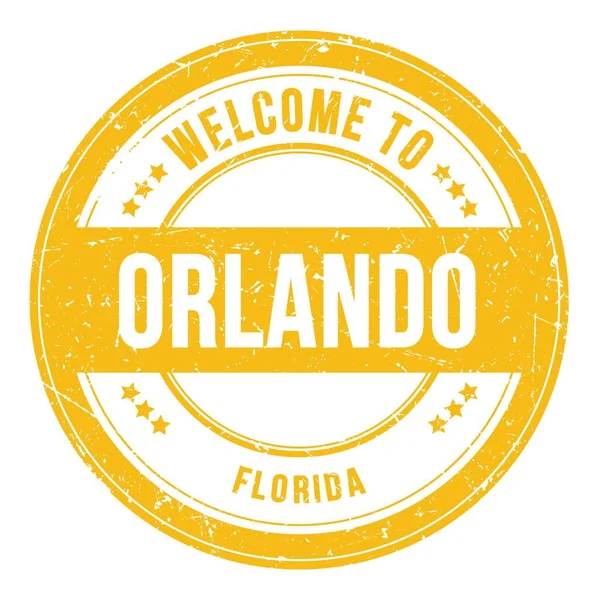 Üdvözöljük Orlando Florida Szavak Sárga Kerek Érme Bélyegző — Stock Fotó