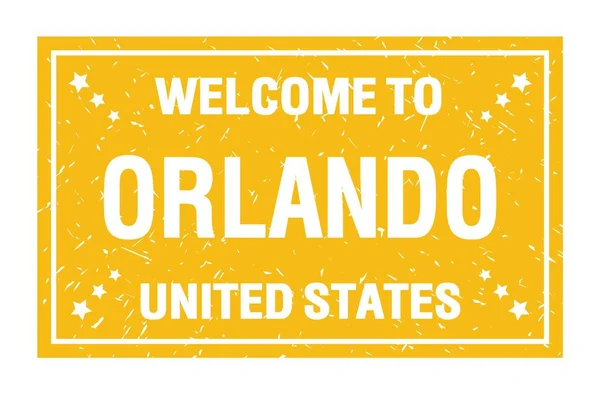 Benvenuti Orlando Stati Uniti Parole Scritte Sul Timbro Giallo Della — Foto Stock
