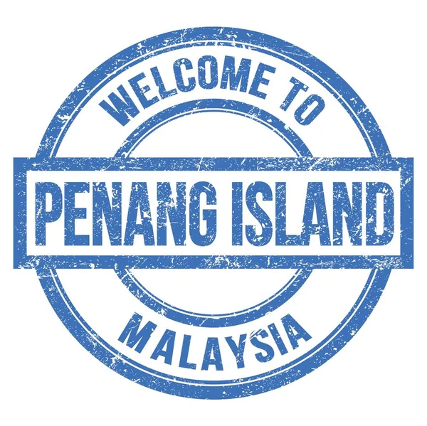 Острова Пенанг Малайзия Слова Написаны Голубой Круглой Простой Печатью — стоковое фото