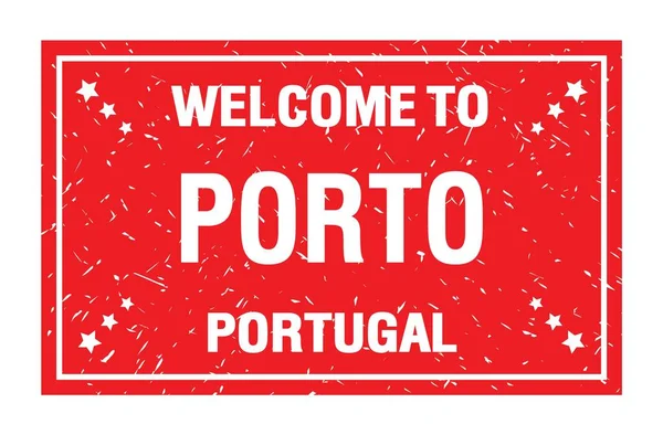 Porto Hoşgeldiniz Portugal Kırmızı Dikdörtgen Bayrak Damgası Üzerine Yazılmış Kelimeler — Stok fotoğraf