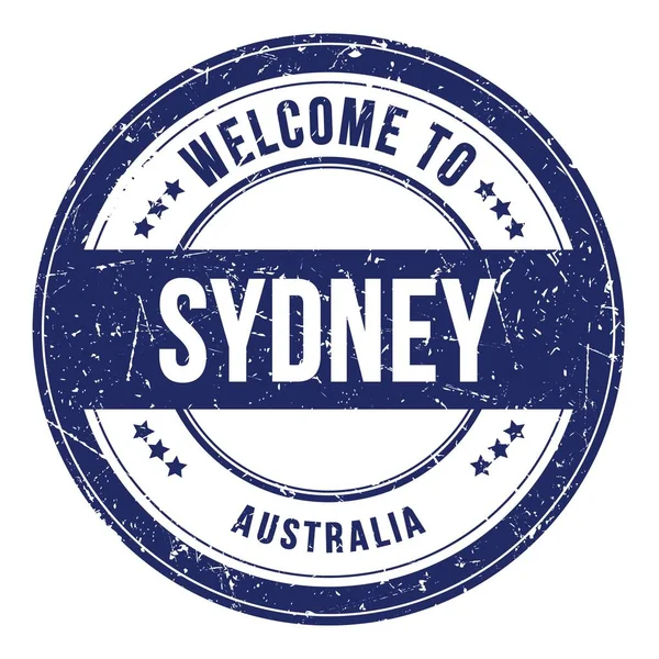 Welcome Sydney Australia Wyrazy Niebieskim Znaczku Okrągłej Monety — Zdjęcie stockowe