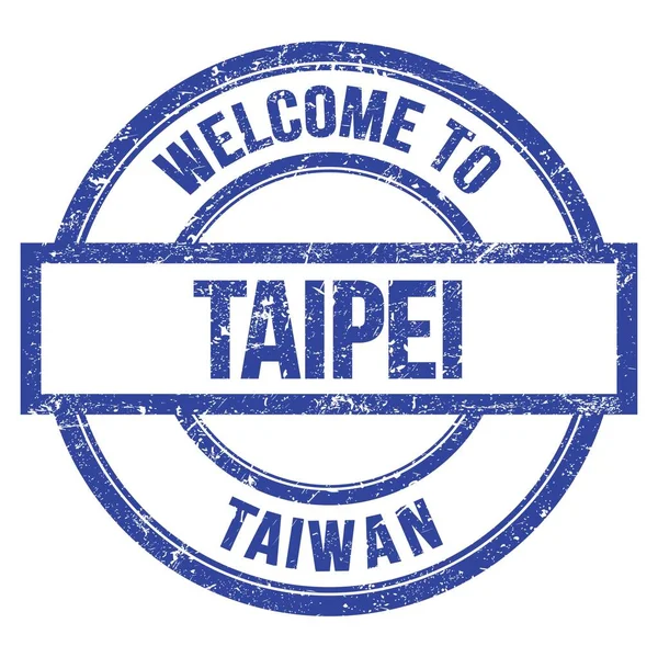 Bienvenidos Taipei Taiwan Palabras Escritas Azul Redondo Simple Sello — Foto de Stock