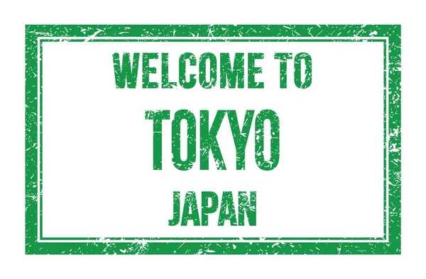Willkommen Tokio Japan Worte Auf Grüner Rechteck Briefmarke — Stockfoto