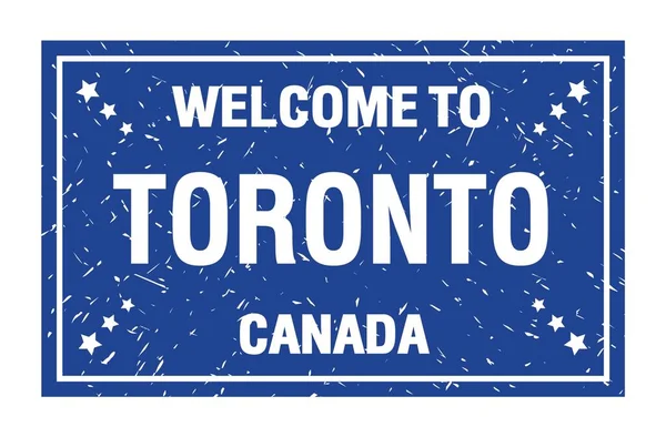 Bienvenue Toronto Canada Mots Écrits Sur Timbre Drapeau Bleu Rectangle — Photo