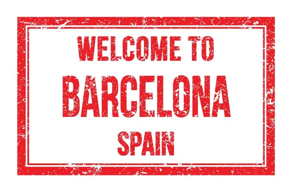 Wybierz Barcelony Hiszpania Wyrazy Czerwonym Prostokątnym Znaczku Pocztowym — Zdjęcie stockowe
