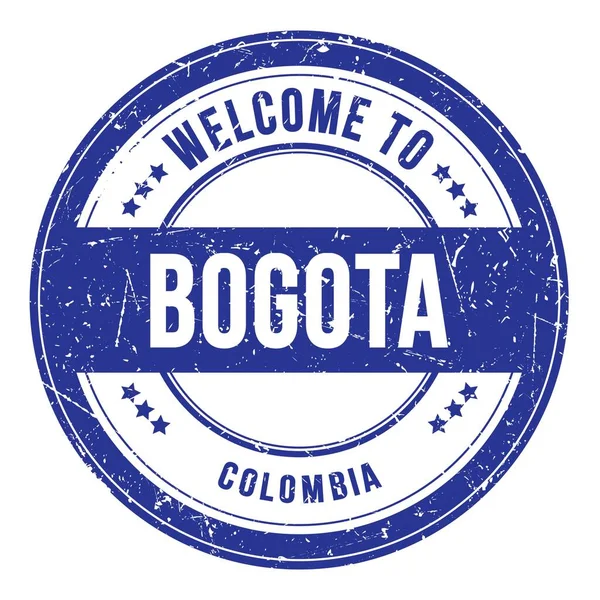 Welkom Naar Bogota Colombia Woorden Geschreven Blauwe Ronde Munt Stempel — Stockfoto