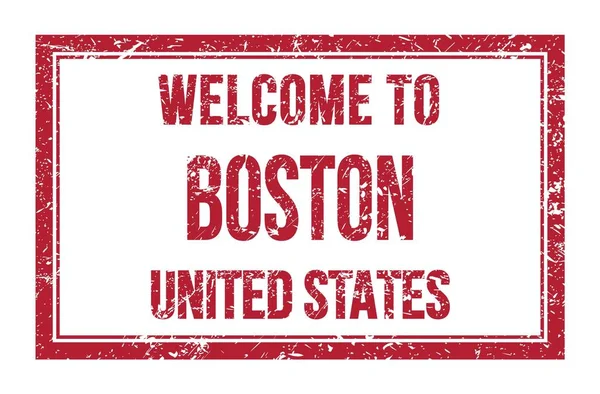 Üdvözli Boston Egyesült Államok Piros Téglalap Alakú Bélyegzővel Írt Szavak — Stock Fotó