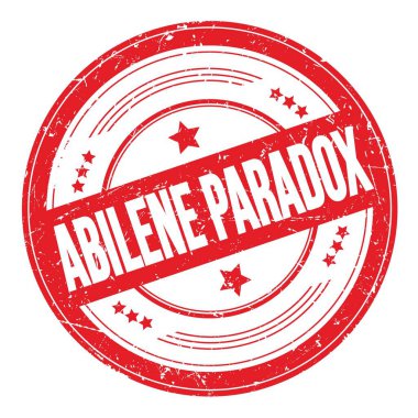 ABILENE PARADOX kırmızı yuvarlak dokuma damgası üzerine metin.