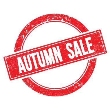 Kırmızı grungy yuvarlak vintage pul üzerinde AUTUMN satış metni.