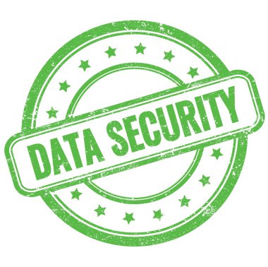 DATA GÜVENLİK Yeşil vintage grungy yuvarlak kauçuk damga metni.