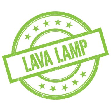 LAVA LAMP metin yeşil yuvarlak vintage kauçuk damga üzerine yazılmış.