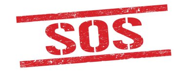 Kırmızı grungy dikdörtgen damga işareti üzerinde SOS metni.