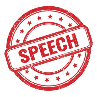 Kırmızı grungy vintage yuvarlak kauçuk damga üzerine SPEECH metin.