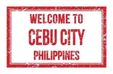 CEBU CITY 'e Hoşgeldiniz - FİLİPİNLER, kırmızı dikdörtgen posta puluna yazılmış kelimeler