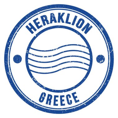 HERAKLION - GREECE, hafif bue yuvarlak posta damgası üzerine yazılmış kelimeler