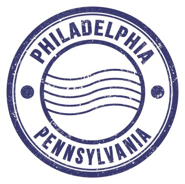 PHILADELPHIA - PENNSYLVANIA, mavi yuvarlak posta pulu üzerine yazılmış kelimeler