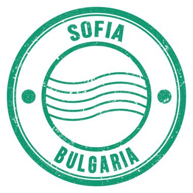 SOFYA - BULGARIA, yeşil yuvarlak posta damgası üzerine yazılmış kelimeler