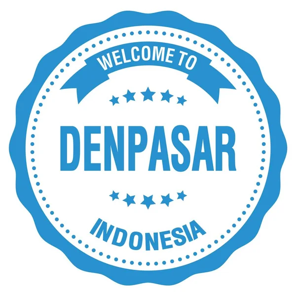 Benvenuti Denpasar Indonesia Parole Scritte Sul Timbro Blu Del Badge — Foto Stock