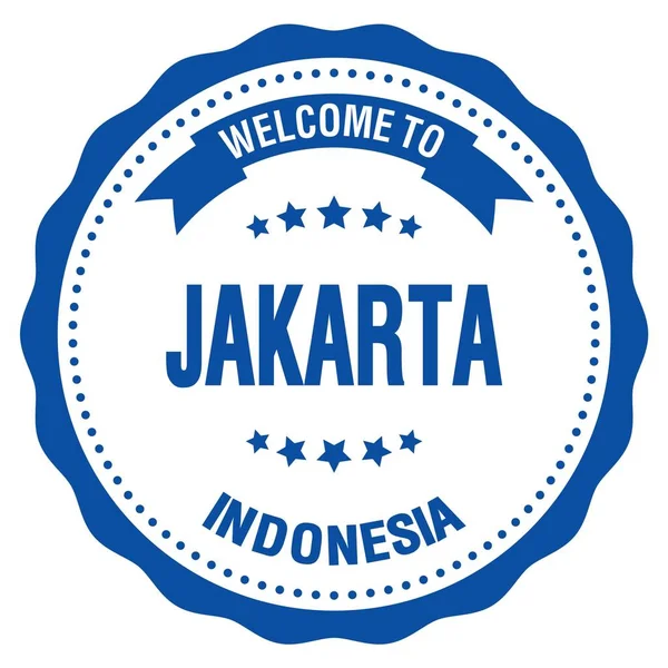 Benvenuti Jakarta Indonesia Parole Scritte Sul Timbro Blu Del Distintivo — Foto Stock