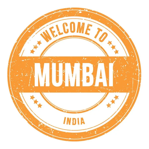 Willkommen Mumbai Indien Worte Auf Orangefarbener Münzmarke — Stockfoto