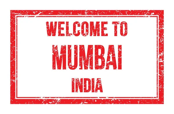 Велькомі Mumbai Індія Слова Написані Червоній Прямокутній Поштовій Марці — стокове фото