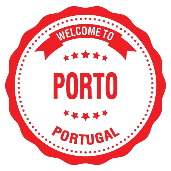 Porto Hoşgeldiniz Portugal Kırmızı Yuvarlak Rozet Damgası Üzerine Yazılmış Kelimeler — Stok fotoğraf