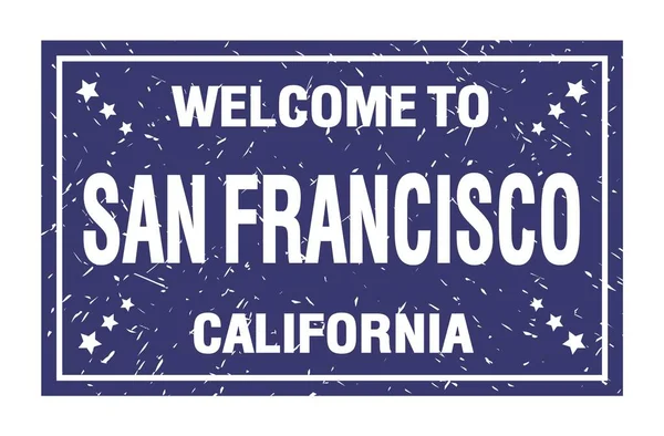 Welcome San Francisco California Words Written Blue Rectangle Flag Stamp — ストック写真