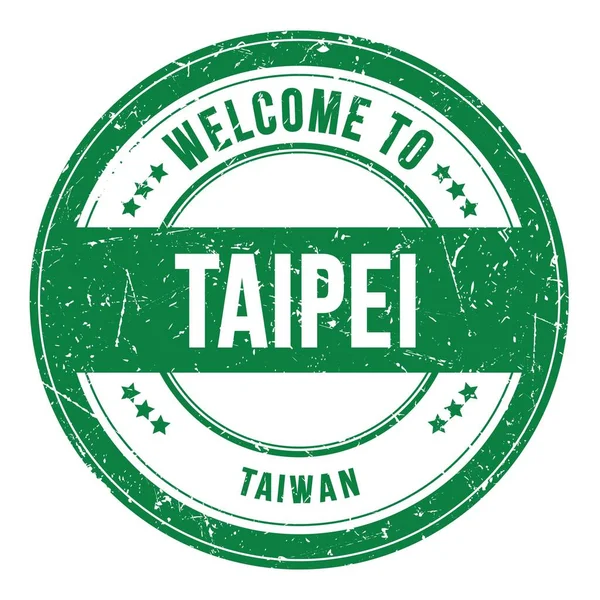 Bienvenidos Taipei Taiwan Palabras Escritas Verde Redondo Sello Moneda — Foto de Stock