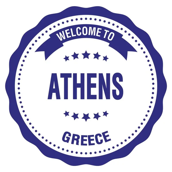Välkommen Till Athens Grekland Ord Skrivna Mörkblå Rund Stämpel — Stockfoto