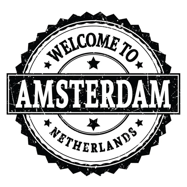 Welcome Amsterdam Netherlands Words Written Black Zig Zag Stamp — Stock Photo, Image