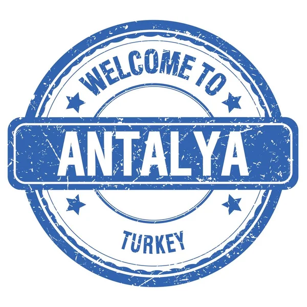 Welcome Antalya Turkey Words Written Blue Grungy Stamp — Stock Photo, Image