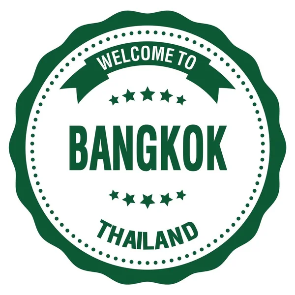 Welcome Bangkok Tajlandia Słowa Napisane Zielonym Znaczku Okrągłej Odznaki — Zdjęcie stockowe