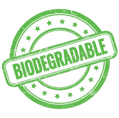 BİODEGRADable 'ın yeşil, eski, kirli, lastik damgalı metni.