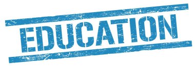 Mavi grungy dikdörtgen damga işareti üzerindeki EDUCATION metni.