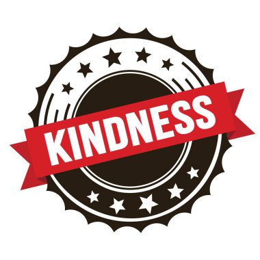 Kırmızı kahverengi rozet damgasında KINDNESS metni.