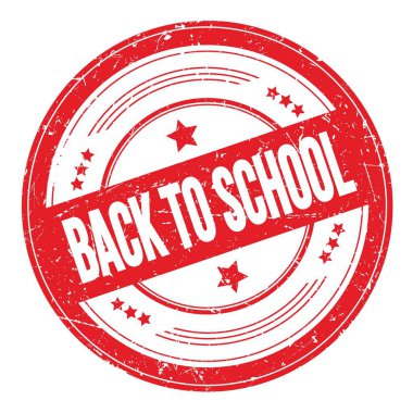 Kırmızı yuvarlak çirkin desen damgası üzerine Okula Dönüş metni.