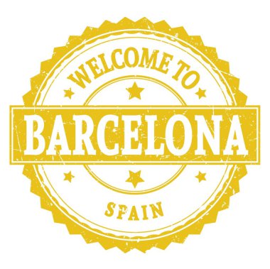 BARCELONA 'ya Hoşgeldiniz - İspanya, sarı yuvarlak zig zag damgası üzerine yazılmış kelimeler